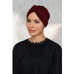 Hürrem Bone Bordo Pratik Hazır Geçmeli Tesettür Bone Petekli Büzgülü 1204_16