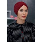 HÜRREM BONE Bordo Pratik Hazır Geçmeli Tesettür Bone Sandy Kumaş Taçlı Büzgülü 1208_16