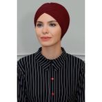 HÜRREM BONE Bordo Pratik Hazır Geçmeli Tesettür Bone Sandy Kumaş Üç Çapraz 1803_16