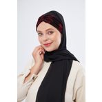 Hürrem Bone Bordo Simli Arkadan Bağlamalı Şal Şifon Çiçek Desenli 2318_16