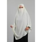 Hürrem Bone Ekru Pratik Hazır Geçmeli Tesettür Eşarp Krep Bağcıklı Çift Katlı Sufle Hijab 2314_27