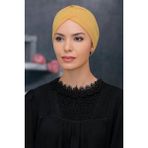 HÜRREM BONE Gold Pratik Hazır Geçmeli Tesettür Bone Sandy Kumaş Taçlı Büzgülü 1208_03
