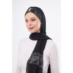 Hürrem Bone Gri Taşlı Arkadan Bağlamalı Şal Şifon Çiçek Desenli 2319_15