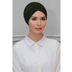Hürrem Bone Haki Pratik Hazır Geçmeli Tesettür Bone Sandy Kumaş Çapraz Büzgülü 1801_09