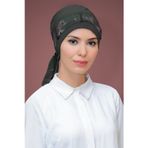 Hürrem Bone Haki Pratik Hazır Geçmeli Tesettür Bone Sandy Kumaş Desenli Şifon Kemerli 1205D_09
