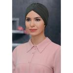 HÜRREM BONE Haki Pratik Hazır Geçmeli Tesettür Bone Sandy Kumaş Taçlı Büzgülü 1208_09