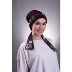 HÜRREM BONE Kahve Pratik Hazır Geçmeli Tesettür Bone Sandy Kumaş Desenli Şifon Kemerli 1205d_14