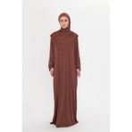 Hürrem Bone Kahve Tek Parça Namaz Elbisesi Viskon Düz 2503_14 - Standart