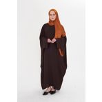 Hürrem Bone Kahve Yarasa Kol Oversize Medine İpeği Arkası Düğmeli Düz Elbise 4001_14