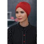 HÜRREM BONE Kiremit Pratik Hazır Geçmeli Tesettür Bone Sandy Kumaş Taçlı Büzgülü 1208_05