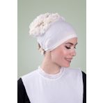 Hürrem Bone Krem Arkadan Bağlamalı Tesettür Bone Viskon Kumaş Fırfır Bone 1006_40