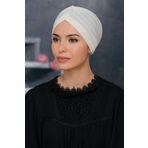 HÜRREM BONE Krem Pratik Hazır Geçmeli Tesettür Bone Sandy Kumaş Taçlı Büzgülü 1208_40