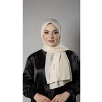 Hürrem Bone Krem Pratik Hazır Geçmeli Tesettür Şal Örme Kumaş Taşlı Yıldız Desenli 2118Y_40