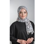 Hürrem Bone Krem-Siyah Pratik Hazır Geçmeli Tesettür Eşarp Kesik Elyaf Piliseli Çiçek Desenli 1818D6_4001
