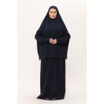 Hürrem Bone Lacivert Iki Parça Namaz Elbisesi Pamuk Kumaş Dantelli 2205_02 - Standart