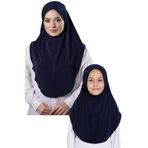 Hürrem Bone Lacivert Pratik Anne Kız Kombin Tesettür Eşarp Sandy Düz Hijab 230812_02