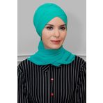 Hürrem Bone Mint Y. Pratik Hazır Geçmeli Tesettür Bone Sandy Kumaş Çapraz Büzgülü Şifon Atkılı 1801A_13