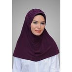 HÜRREM BONE Mürdüm Pratik Hazır Geçmeli Tesettür Eşarp Sandy Kumaş Işlemeli Incili Taşlı _07 1605