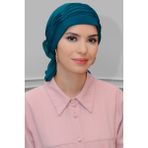 Hürrem Bone P. Mavisi Pratik Hazır Geçmeli Tesettür Bone Sandy Kumaş Incili Pileli Nervürlü Güllü 1805_17 - Standart