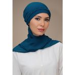 Hürrem Bone P. Mavisi Pratik Hazır Geçmeli Tesettür Bone Sandy Kumaş Örgülü Güllü Şifon Atkılı 1203A_17