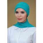 Hürrem Bone P. Yeşili Pratik Hazır Geçmeli Tesettür Bone Sandy Kumaş Güllü Işlemeli Şifon Atkılı 1206A_19