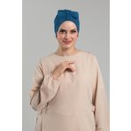 Hürrem Bone Petrol Mavisi Pratik Hazır Geçmeli Fiyonklu Bone Sandy Çift Taraflı Çapraz 3007B_17