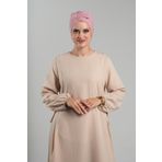 Hürrem Bone Pudra Pratik Hazır Geçmeli Fiyonklu Bone Sandy Çift Taraflı Çapraz 3007B_06