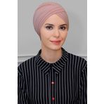 HÜRREM BONE Pudra Pratik Hazır Geçmeli Tesettür Bone Sandy Kumaş Üç Çapraz 1803_06
