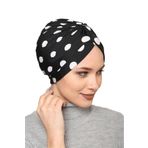 HÜRREM BONE Siyah-beyaz Pratik Hazır Geçmeli Tesettür Bone Sandy Kumaş Puantiye Desenli Büzgülü 1210_01