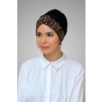 HÜRREM BONE Siyah-gold Pratik Hazır Geçmeli Tesettür Bone Sandy Kumaş Pullu Tek Çapraz 1907_102