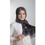 Hürrem Bone Siyah-Gümüş Pratik Hazır Geçmeli Tesettür Eşarp Kesik Elyaf Piliseli Çiçek Desenli 1818D6_101
