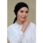 HÜRREM BONE Siyah Pratik Hazır Geçmeli Tesettür Bone Jakarlı Desenli Güllü 1202_01