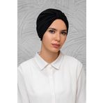 Hürrem Bone Siyah Pratik Hazır Geçmeli Tesettür Bone Petekli Büzgülü 1204_01