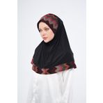 Hürrem Bone Siyah Pratik Hazır Geçmeli Tesettür Eşarp Sandy Renkli Desenli Fileli 2401_01