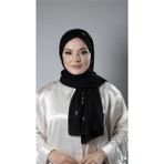 HÜRREM BONE Siyah Pratik Hazır Geçmeli Tesettür Şal Örme Kumaş Taşlı Çiçek Desenli 2118C_01