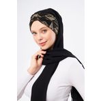 Hürrem Bone Siyah Simli Arkadan Bağlamalı Şal Şifon Çiçek Desenli 2318_01