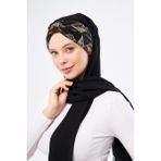 Hürrem Bone Siyah Simli Arkadan Bağlamalı Şal Şifon Çiçek Desenli 2318_01