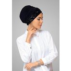 HÜRREM BONE Siyah-siyah Pratik Hazır Geçmeli Tesettür Bone Sandy Kumaş Pullu Tek Çapraz 1907_01