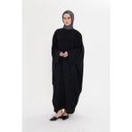Hürrem Bone Siyah Yarasa Kol Oversize Medine İpeği Arkası Düğmeli Düz Elbise 4001_01