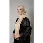 Hürrem Bone Sütlü Kahve Desenli Şal Şifon Kumaş Kareli Çizgili 202107_26