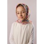 Hürrem Bone Violet Dijital Baskılı Çocuk Tesettür Eşarp Pamuk Polyester Renkli Kalp Desenli 6003 21 Violet