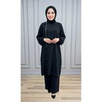 Hürrem Simge Takım Kadın Siyah Ayrobin Kumaş 2'li Pantolon Tunik Set