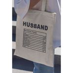 Husband Nutrition Facts Eş Koca Sevgili Hediyelik Baskılı %100 Pamuklu Ham Bez Bej Çanta