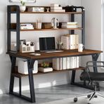 Hutch & Kitaplıklı Modern Bilgisayar Masası - Ev Ofis için Yerden Tasarruflu Yazı Çalışma Masası Açık Depolama Ahşap ve Metal Çerçeve İş İstasyonu