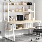 Hutch ve Kitaplıklı Bilgisayar Masası, Modern Basit Ahşap Masa Metal Çerçeve İş İstasyonu Masası Ev Ofis Masası için, Açık Depolama Raflı Yerden Tasarruflu Yazı Çalışma Masası (A,100 cm/39 inç)