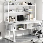 Hutch ve Kitaplıklı Bilgisayar Masası, Modern Basit Ahşap Masa Metal Çerçeve İş İstasyonu Masası Ev Ofis Masası için, Açık Depolama Raflı Yerden Tasarruflu Yazı Çalışma Masası (B, 120 cm/47 inç)