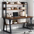 Hutch ve Kitaplıklı Bilgisayar Masası, Modern Basit Ahşap Masa Metal Çerçeve İş İstasyonu Masası Ev Ofis Masası için, Açık Depolama Raflı Yerden Tasarruflu Yazı Çalışma Masası (C, 120 cm/47 inç)