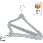 Huub Hanger Collection 12 Adet Ahşap Görünümlü Askı, Plastik Askı, Elbise Askısı, Kıyafet Askısı, Kancalı Askı - Beyaz
