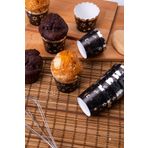 Huzur Party Store Gümüş Yaldızlı Siyah 12'li Kek Kalıbı Yıldız Konfeti Detaylı Fırında Dağılmayan 6.5x5 Cm Muffin