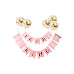Huzur Party Store Pembe Gold Yaldızlı Happy Birthday Banner Doğum Günü Yazısı Ve 5 Adet Gold Konfetili Şeffaf Balon